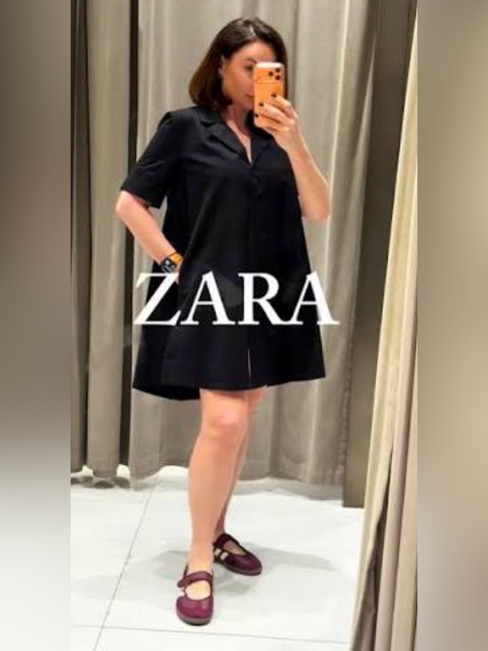 🔥🔥ZARA Black Short-Sleeve Shirt Dress